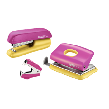 Rapid Mini Stapler F5 and Punch Set (Pink and Yellow)